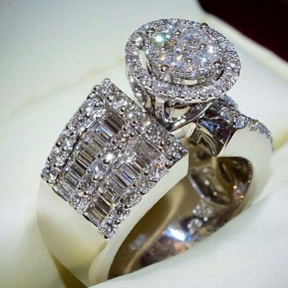 NEW 925 Silver Baguette Round Diamond Ring 11